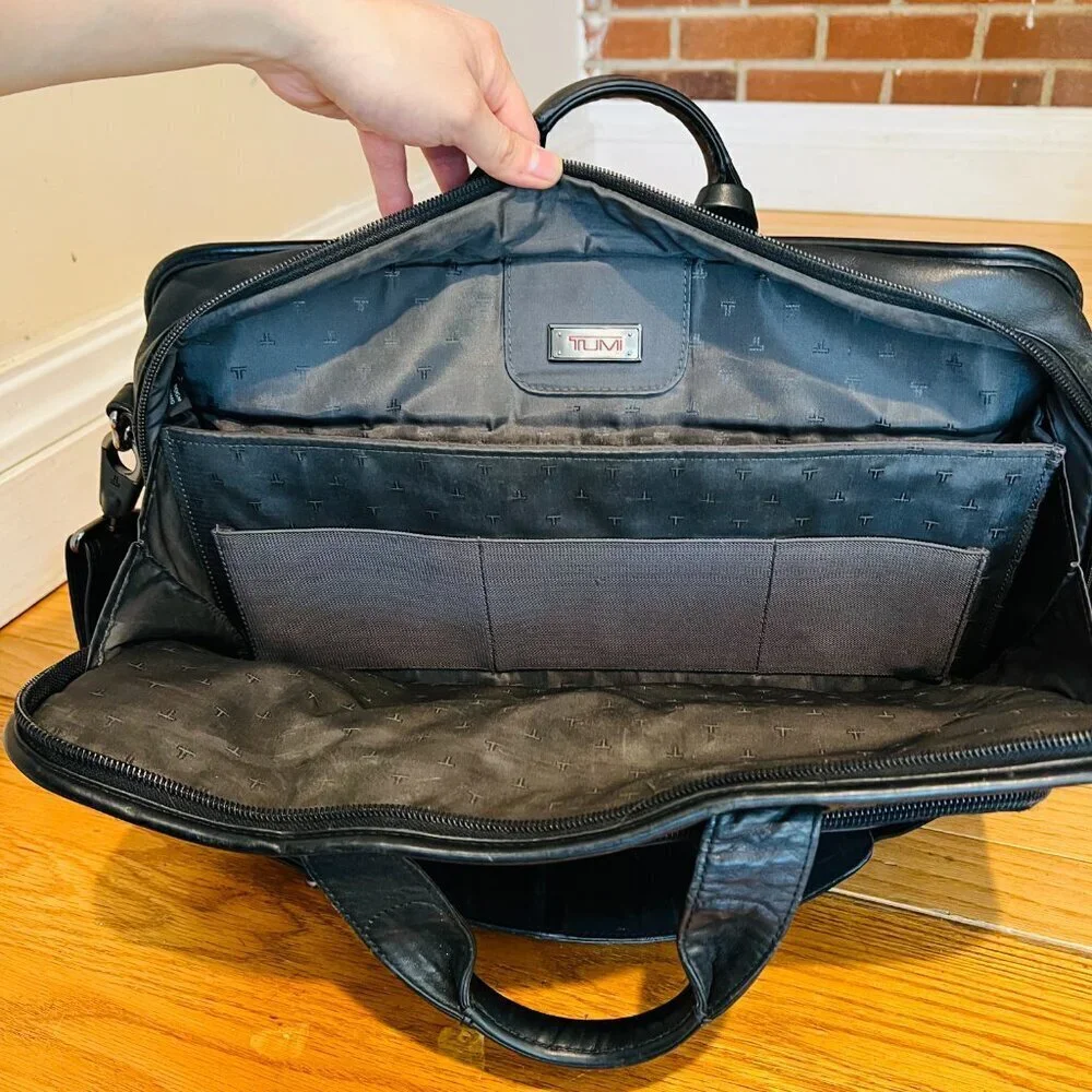 Tumi Black Soft Leather Laptop Bag Briefcase